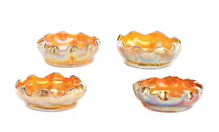 Set of 4 Gold Favrile Tiffany Open Salts, Marked