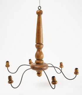 Antique Chandelier with Wood Turned Shaft