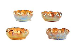 Set of 4 Tiffany Gold Favrile Open Salts, Marked