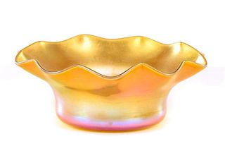 L. C. Tiffany Gold Favrile Bowl with Scalloped Rim