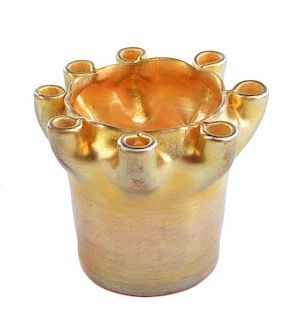 L.C. Tiffany Gold Favrille Flower Frog Vase