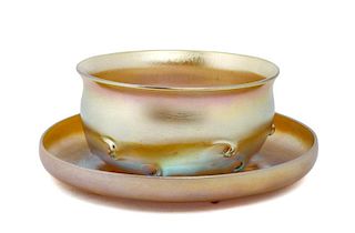 Tiffany Gold Favrile Bowl & Underplate with Prunts