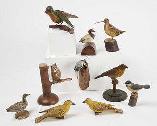 Lot of Carved Songbirds including Russ Burr