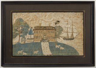 Fine Needlework Picture - House and Clipper Ship