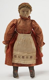 Cloth Doll with Red Dress and Apron