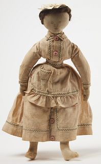 Early Cloth Doll in Pink Calico Frock