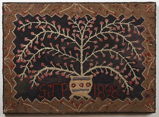 Hooked Rug with Pot of Flowers - 1898