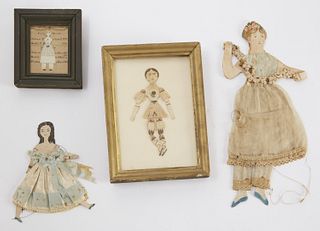 4 Fine Early Hand Made Paper Dolls