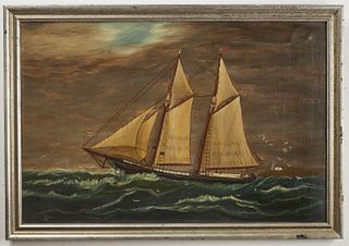 Oil on canvas Primitive Painting of a ship