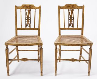 Pair of Fancy Painted Federal Chairs- signed