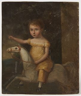 Fine Portrait of a Child on a Rocking Horse