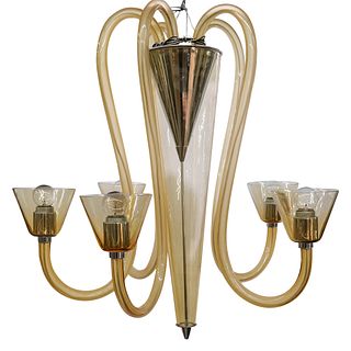 Mid Century Danish 5 Light Glass Chandelier