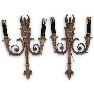 Pair Of Bronze Swan Wall Sconces