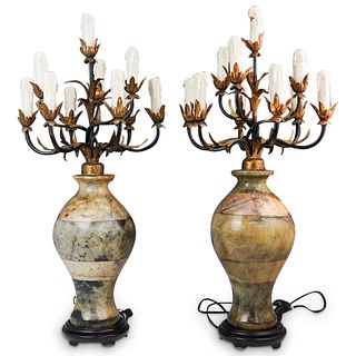 Pair of Onyx Table Candelabra Lamps