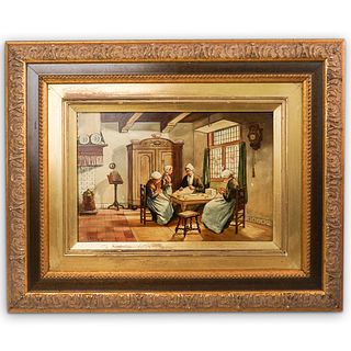 David Adolf Artz (1837-1890) "Dutch Interior Scene" Porcelain Plaque