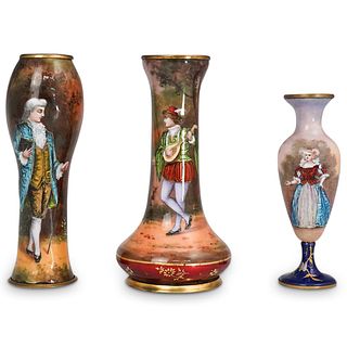 (3 Pc) French Miniature Enamel Vases