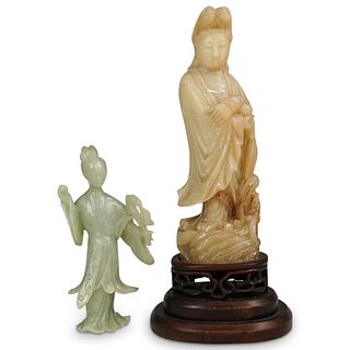 (2 Pc) Chinese Carved Guan Yin Figures