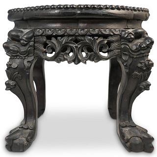 Chinese Carved Wood & Marble Pedestal