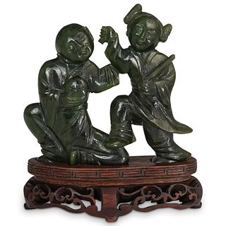 Chinese Figural Carved Spinach Jade