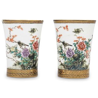 Pair Of Chinese Famille Rose Porcelain Wine Cups