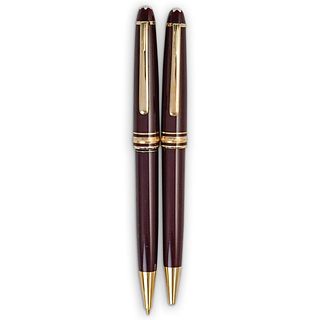 (2 Pc) Montblanc Burgundy Meisterstuck Pen & Pencil Set