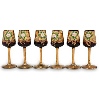 (6Pc) Bohemian Painted Cordial Glasses