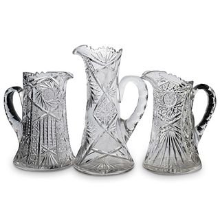 (3Pc) American Brilliant Crystal Water Pitchers