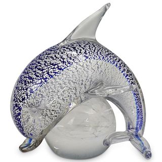 Murano Glass Silver Flake Dolphin Paperweight