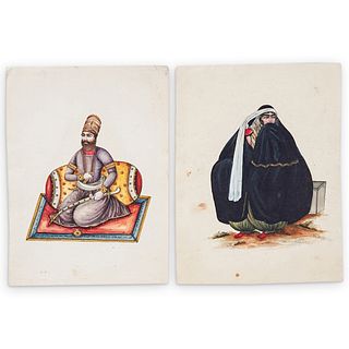 Pair Of Persian Figural Watercolors