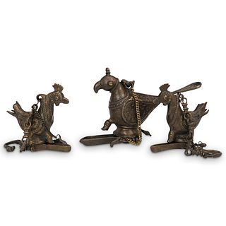 (3Pc) Suspended Bronze Hindu Temple Lamps