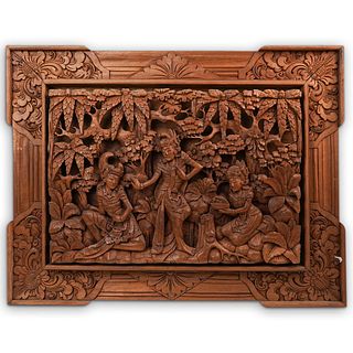 Indian Carved Wood Relief Plaque