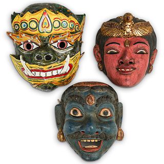 (3 Pc) Indonesian Hand Painted Topeng Masks