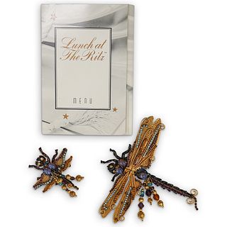 (2 Pcs) Pair of "Lunch at the Ritz" Dragonfly Pin / Brooch