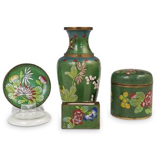 (4 Pc) Antique Chinese Green Cloisonne Grouping