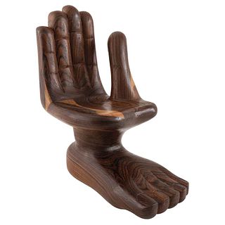 PEDRO FRIEDEBERG, Mano - pie, 1990, Signed on base, Sculpture in precious wood, 11.8 x 6.1 x 10.6" (30 x 15.5 x 27 cm), Copy of certificate