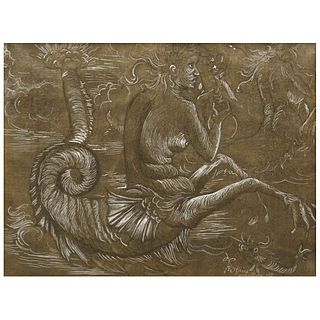 FEDERICO CANTÚ, Sirena en el retorno de Ulises, Signed and dated 45, Watercolor and gouache on paper, 22.8 x 29.5" (58 x 75 cm)