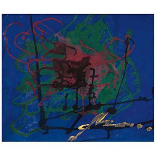CHUCHO REYES, Abstracto, Signed on front with monogram on back, Aniline and tempera on cardboard, 18.8 x 22.6" (48 x 57.5 cm), Certificate