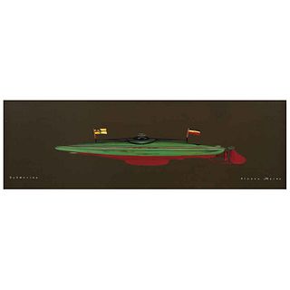 ALONSO MATEO, Submarino, Signed, Acrylic on canvas, 13.5 x 41.3" (34.5 x 105 cm)