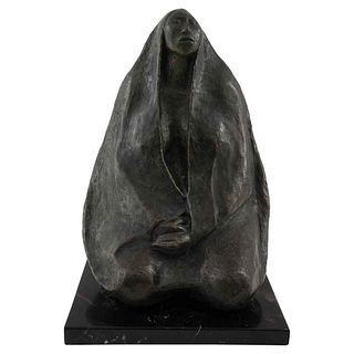 JORGE LUIS CUEVAS, Untitled, Signed and dated 77, Bronze sculpture III / X on marble base, 14.5 x 9.8 x 10" (37 x 25 x 25.5 cm) 