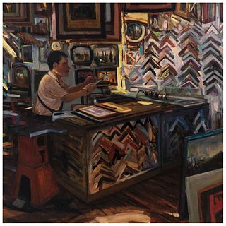 WUERO RAMOS, Marquero con paisajes, Signed, with monogram and referencing Méx DF on back, Oil on linen, 59 x 59" (150 x 150 cm), Certificate