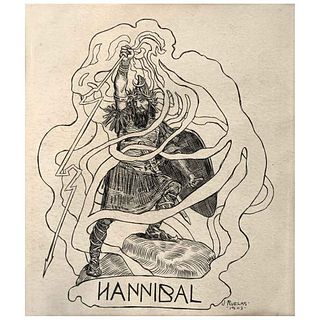JULIO RUELAS, Hannibal, Signed and dated 1903, Ink on paper, 8.4 x 7" (21.5 x 18 cm), Document