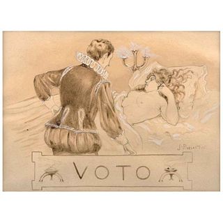 JULIO RUELAS, Ilustración para el poema "Voto", Signed and dated 901, Gouache ink nd graphite pencil on paper, 7.4 x 10" (19 x 25.5 cm), Document