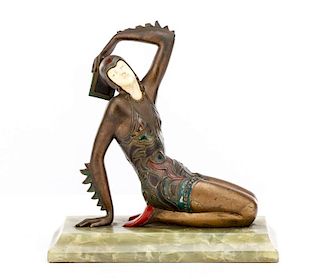 French Art Deco Bronze & Bone Dancer Sculpture