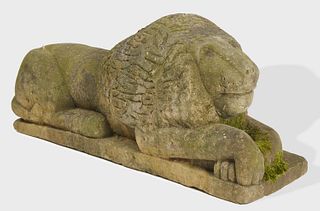 Folk Art Carved Stone Lion