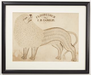 Spencerian Lion Drawing by I.B. Carolus