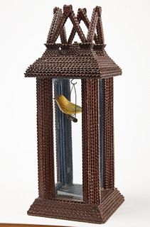 Folk Art Tramp Art Case with Bird