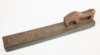 Early Carved Mangle Board with Horse
