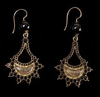 Early Mourning Earrings with Black Stones