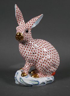 Herend Porcelain Large Red Fishnet Rabbit #5334