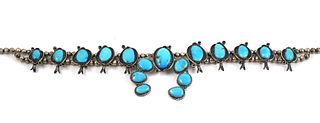 Navajo Sterling Turquoise Squash Blossom Necklace